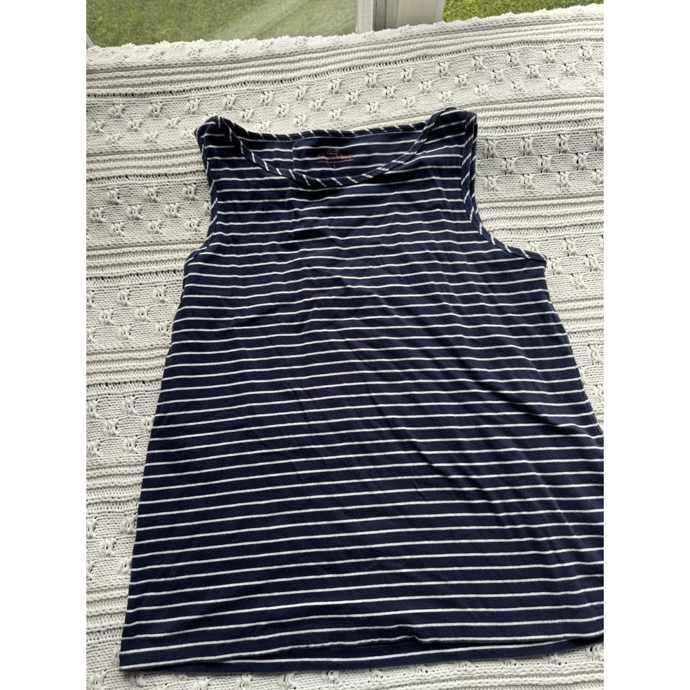 10-Vineyard Vines, Navy Blue With White Stripe Tank Women's Size Large